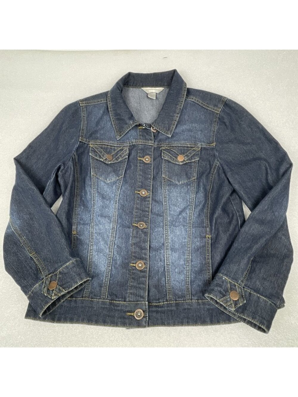 Christopher & Banks Dark Wash Denim Jacket Women's Vintage Blue Jean Coat MED M